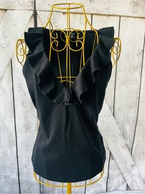Guess Black Ruffle V-Neck Sleeveless Tank